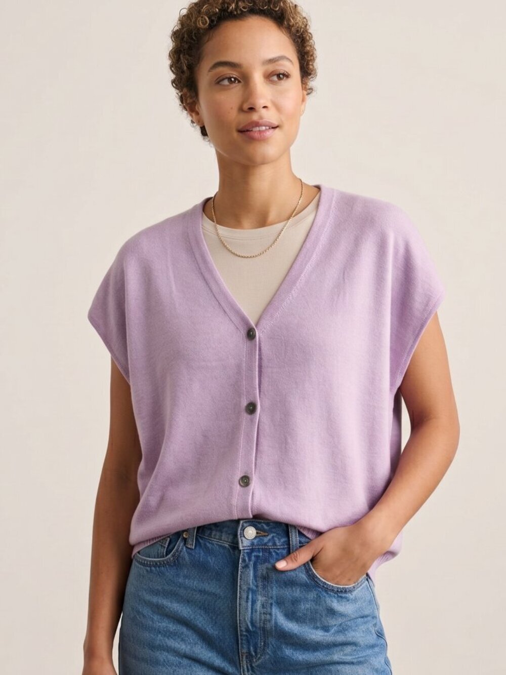 NWT | Violet Purple Knit Button-Front Sweater Vest | Quiet Luxury | Small